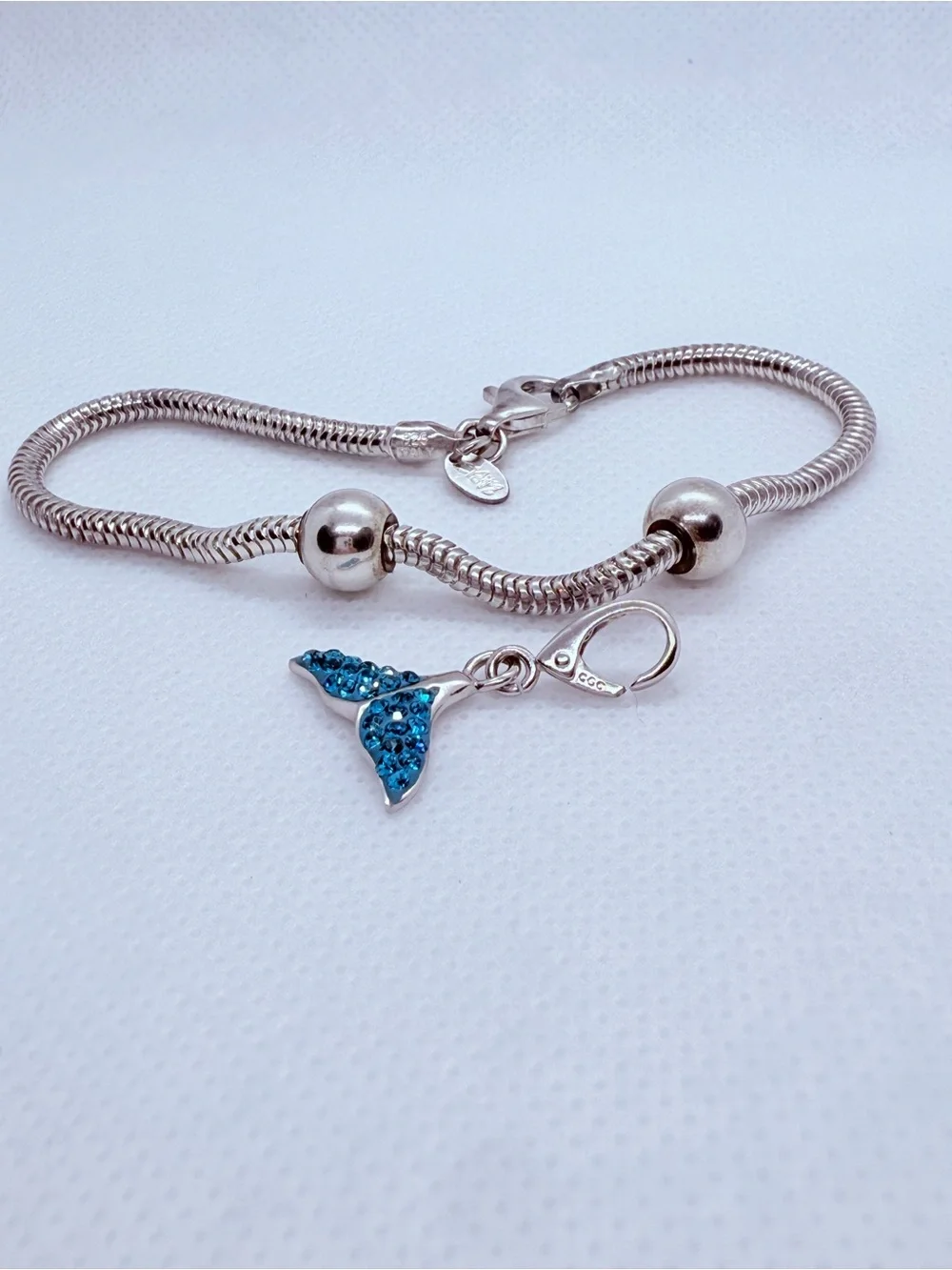 Zable Silver Bracelet with Blue Crystal Mermaid Tail Charm